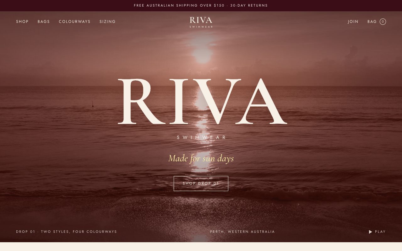 The RIVA Swimwear homepage